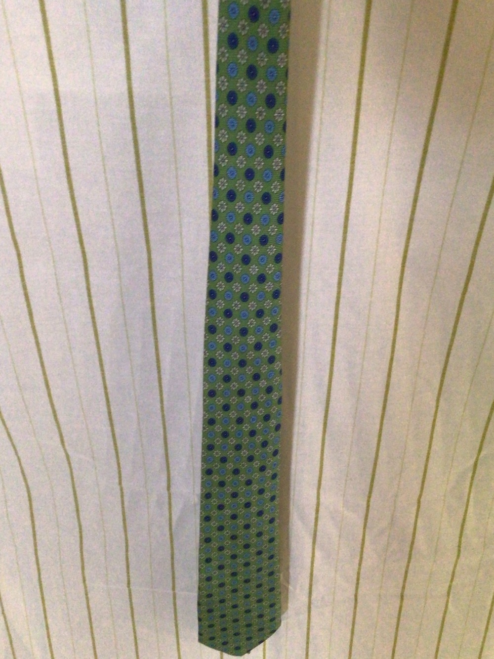 Chaps Green Tie with Blue Micro Medallion Pattern